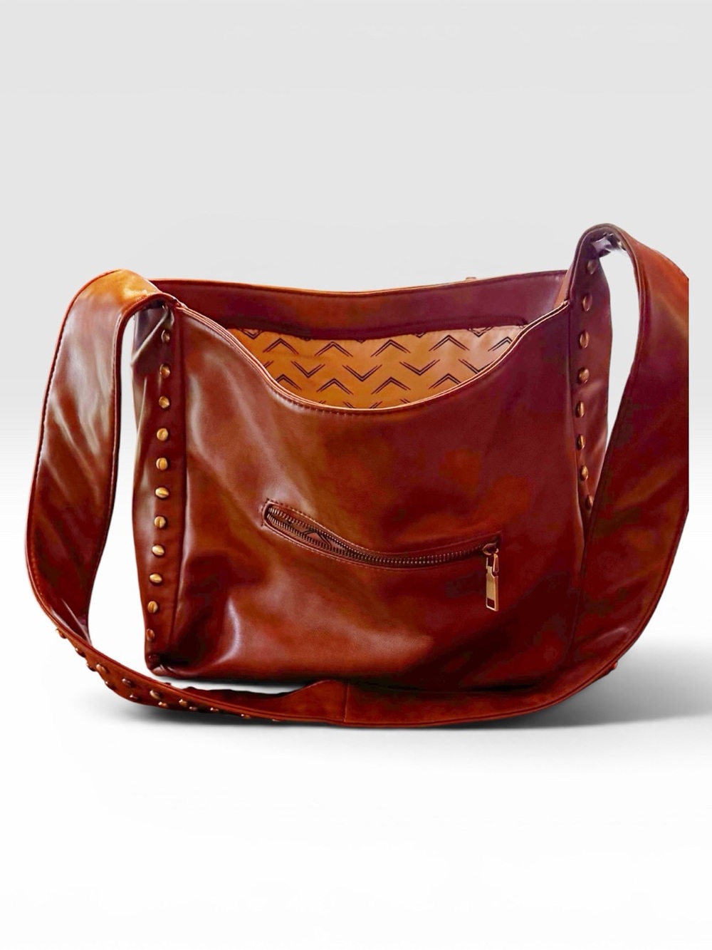 Women's Stud-Trim Hobo Bag in Brown